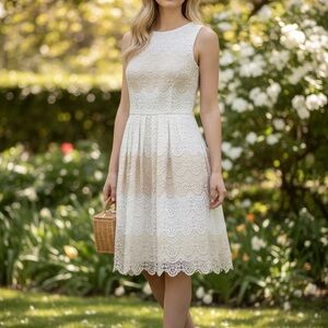 White House Black Market Cream Lace Midi Dress size 4